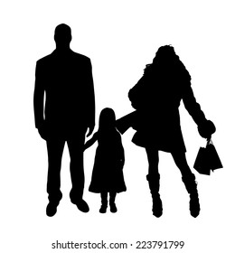 Vector silhouette of family on white background.