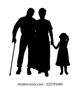 Vector silhouette of family on white background.