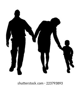 Vector silhouette of family on white background.