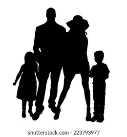 Vector silhouette of family on white background.