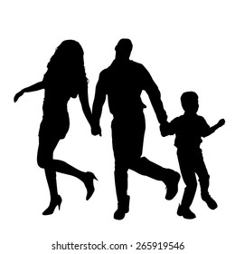 Vector silhouette of a family on a white background.