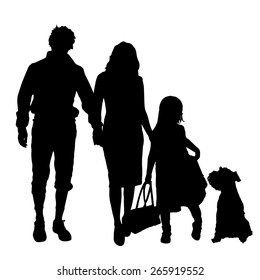 Vector silhouette of a family on a white background.