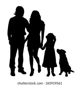 Vector silhouette of a family on a white background.