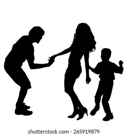 Vector silhouette of a family on a white background.
