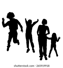 Vector silhouette of a family on a white background.