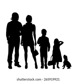 Vector silhouette of a family on a white background.