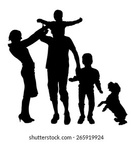 Vector silhouette of a family on a white background.