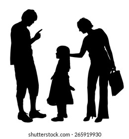 Vector silhouette of a family on a white background.