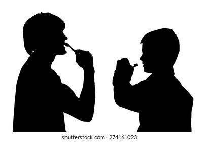 Vector silhouette of a family on a white background.