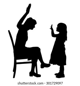 Vector silhouette of family on a white background.