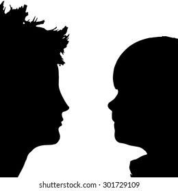 Vector silhouette of family on a white background.