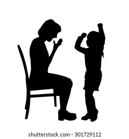 Vector silhouette of family on a white background.