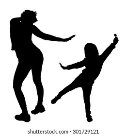 Vector silhouette of family on a white background.