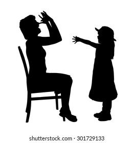 Vector silhouette of family on a white background.