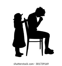 Vector silhouette of family on a white background.