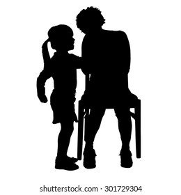 Vector silhouette of family on a white background.