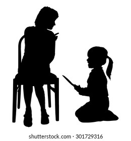 Vector silhouette of family on a white background.
