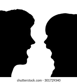 Vector silhouette of family on a white background.