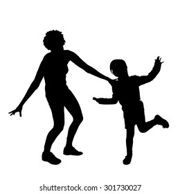 Vector silhouette of family on a white background.
