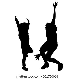 Vector silhouette of family on a white background.