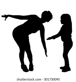 Vector silhouette of family on a white background.