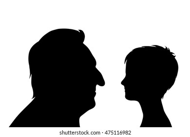 Vector silhouette of family on white background.
