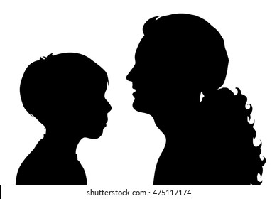 Vector silhouette of family on white background.