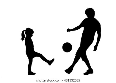 Vector silhouette of family on white background.