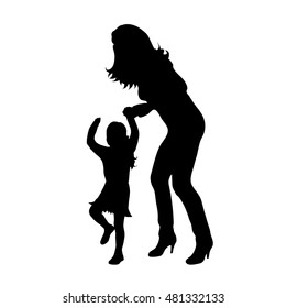Vector silhouette of family on white background.