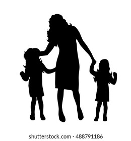 Vector silhouette of family on white background.