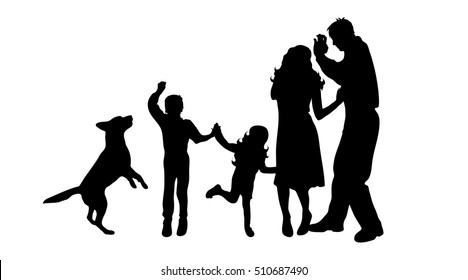 Vector Silhouette Of Family On White Background.