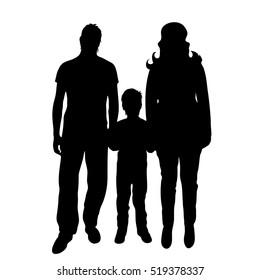 Vector silhouette of family on white background.