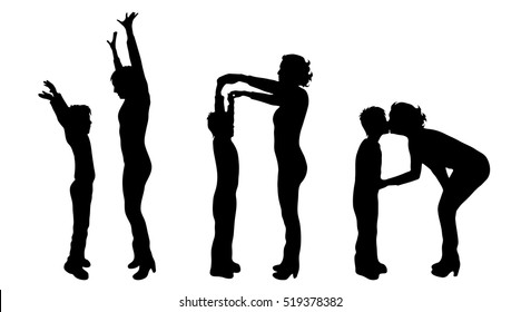 Vector silhouette of family on white background.