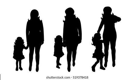 Vector silhouette of family on white background.