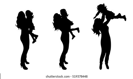 Vector silhouette of family on white background.