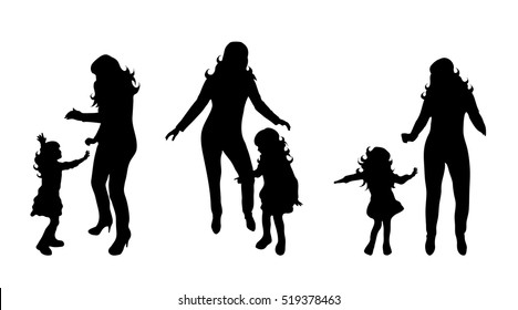 Vector silhouette of family on white background.
