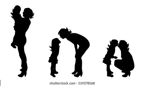 Vector silhouette of family on white background.