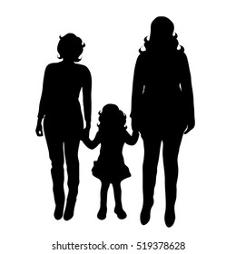 Vector silhouette of family on white background.