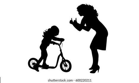 Vector silhouette of family on white background.