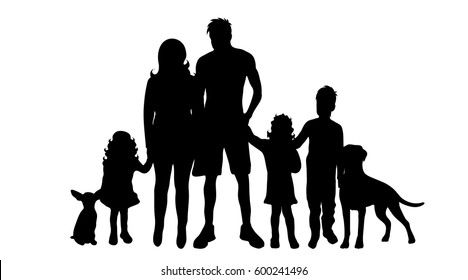 Vector silhouette of family on white background.
