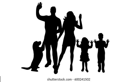Vector silhouette of family on white background.