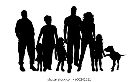 Vector silhouette of family on white background.