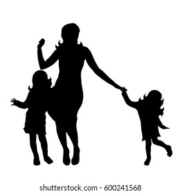 Vector silhouette of family on white background.