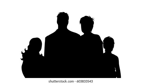 Vector silhouette of family on white background.