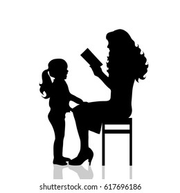 Vector silhouette of family on white background.