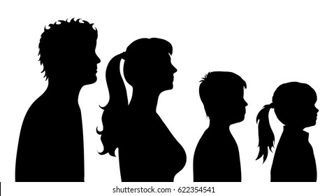 Vector silhouette of family on white background.