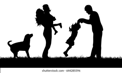 Vector silhouette of family on white background.