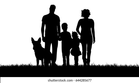 Vector silhouette of family on white background.