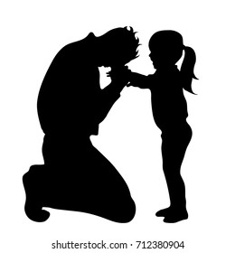 Vector silhouette of family on white background.