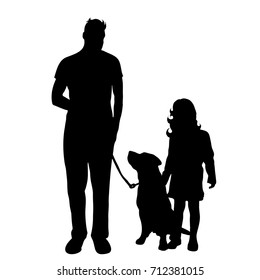 Vector silhouette of family on white background.